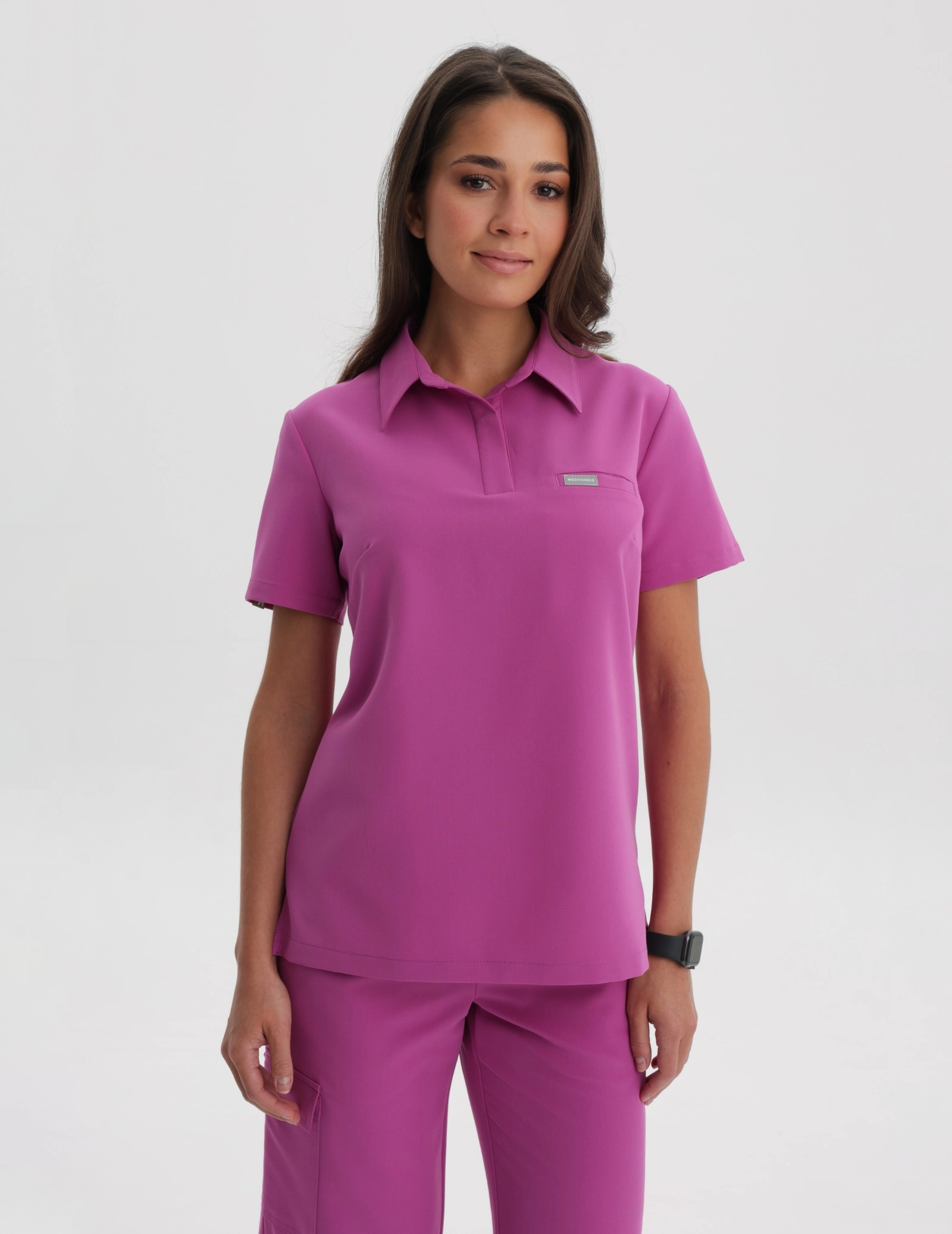Medical Scrub Top Polo - ELECTRIC PINK