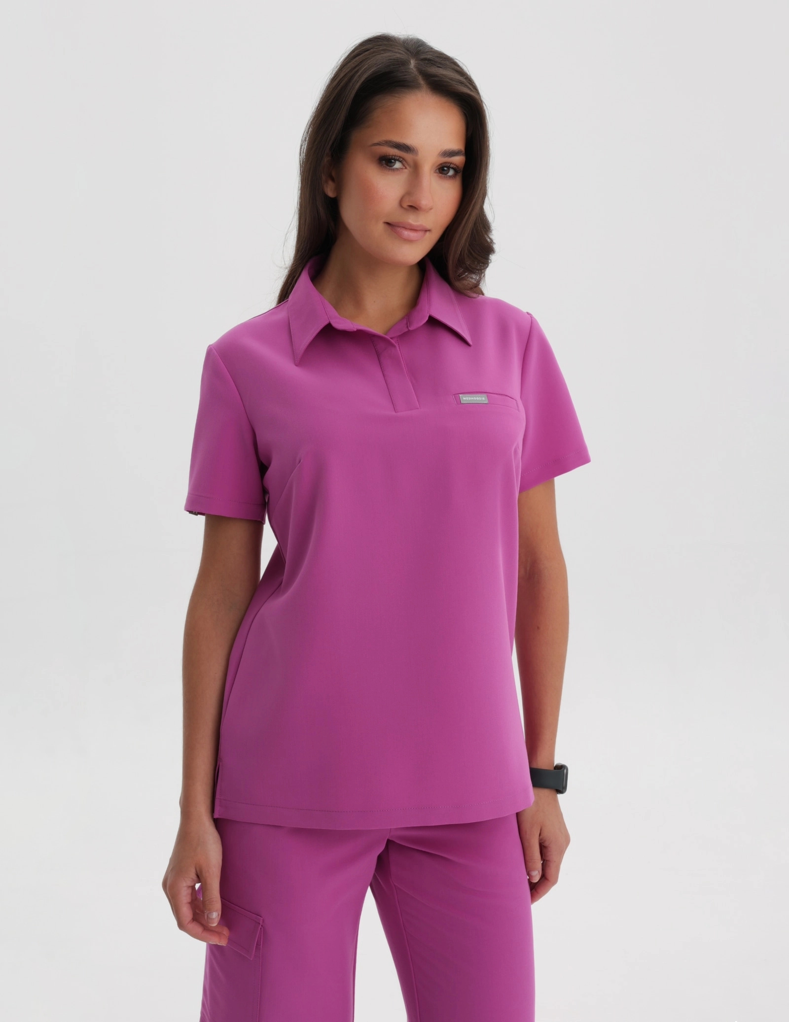 Medical Scrub Top Polo - ELECTRIC PINK