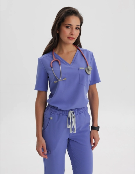 Medical Scrub Top Raya One Pocket - DENIM BLUE