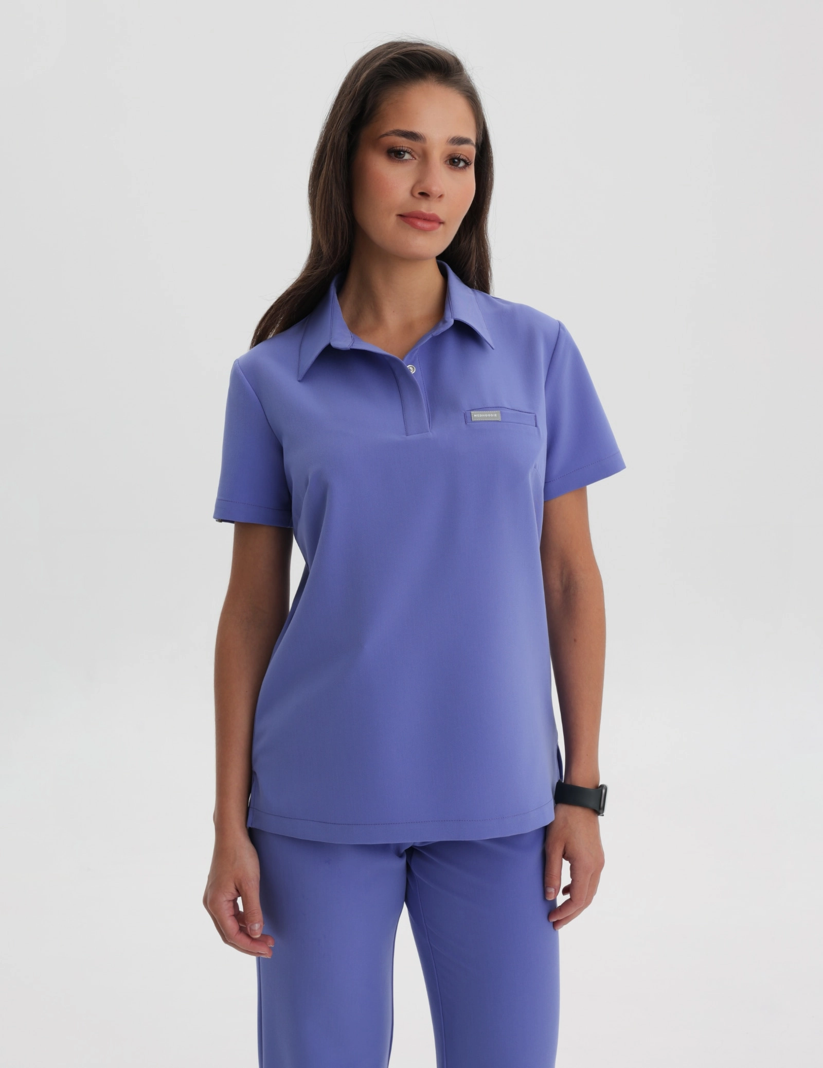 Medical Scrub Top Polo - DENIM BLUE