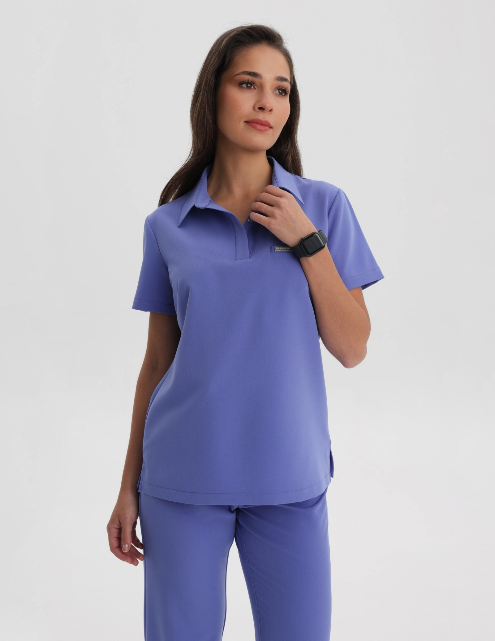 Medical Scrub Top Polo - DENIM BLUE