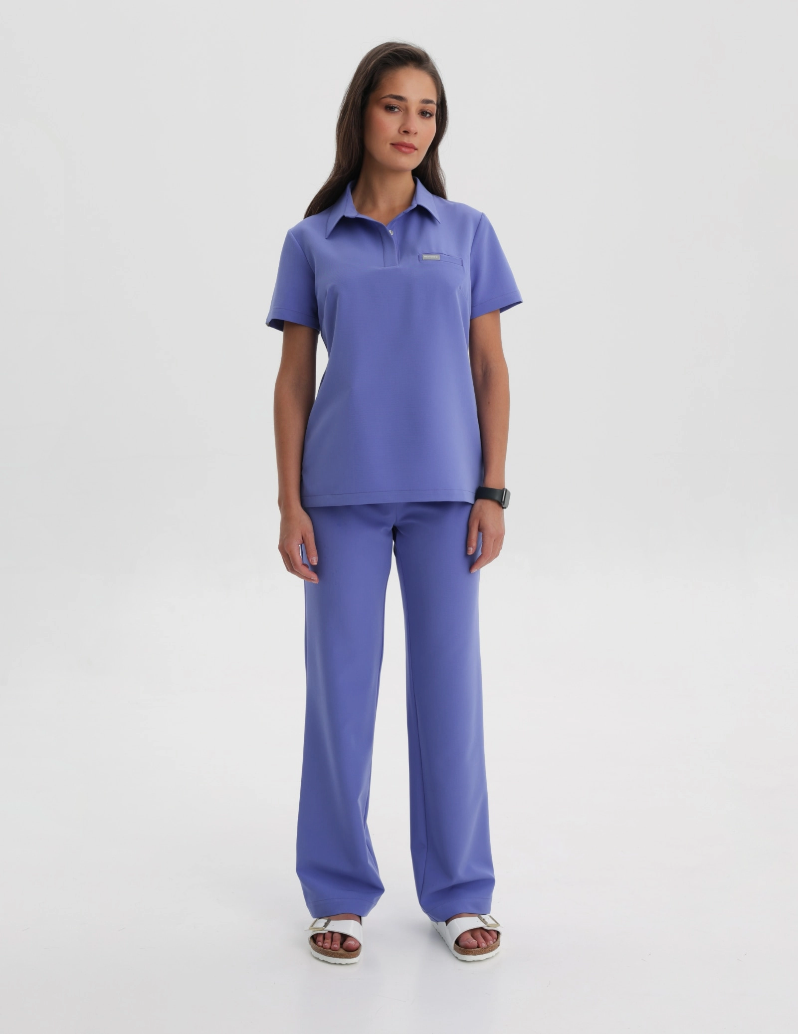 Medical Scrub Top Polo - DENIM BLUE