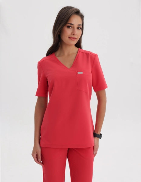 Medical Scrub Top Raya One Pocket - POP RED
