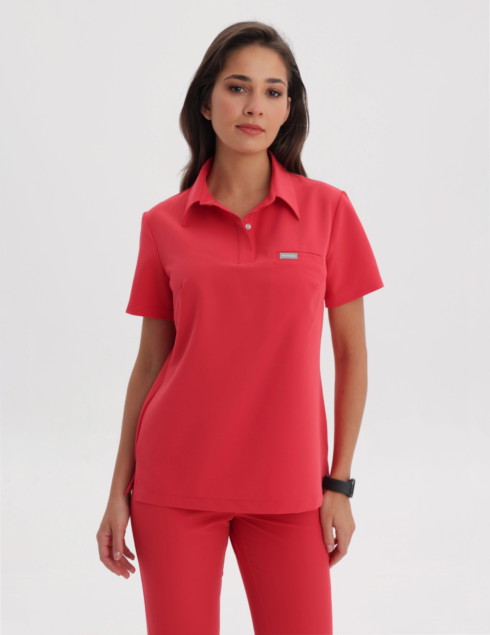 Medical Scrub Top Polo - POP RED
