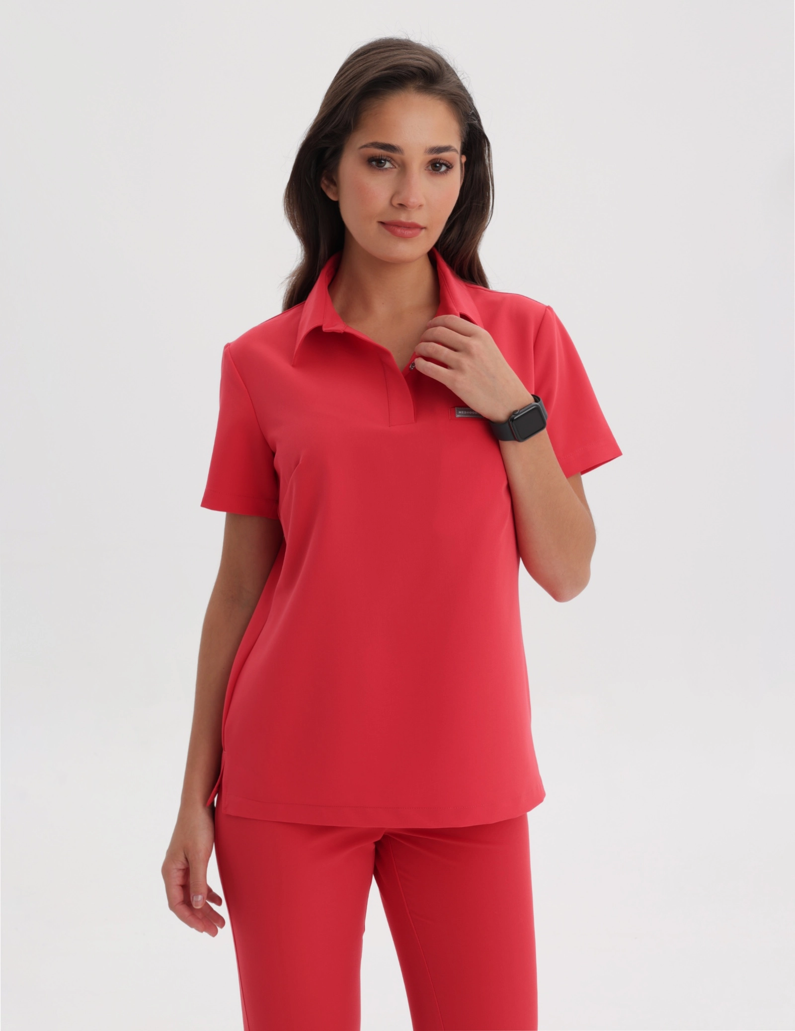 Medical Scrub Top Polo - POP RED