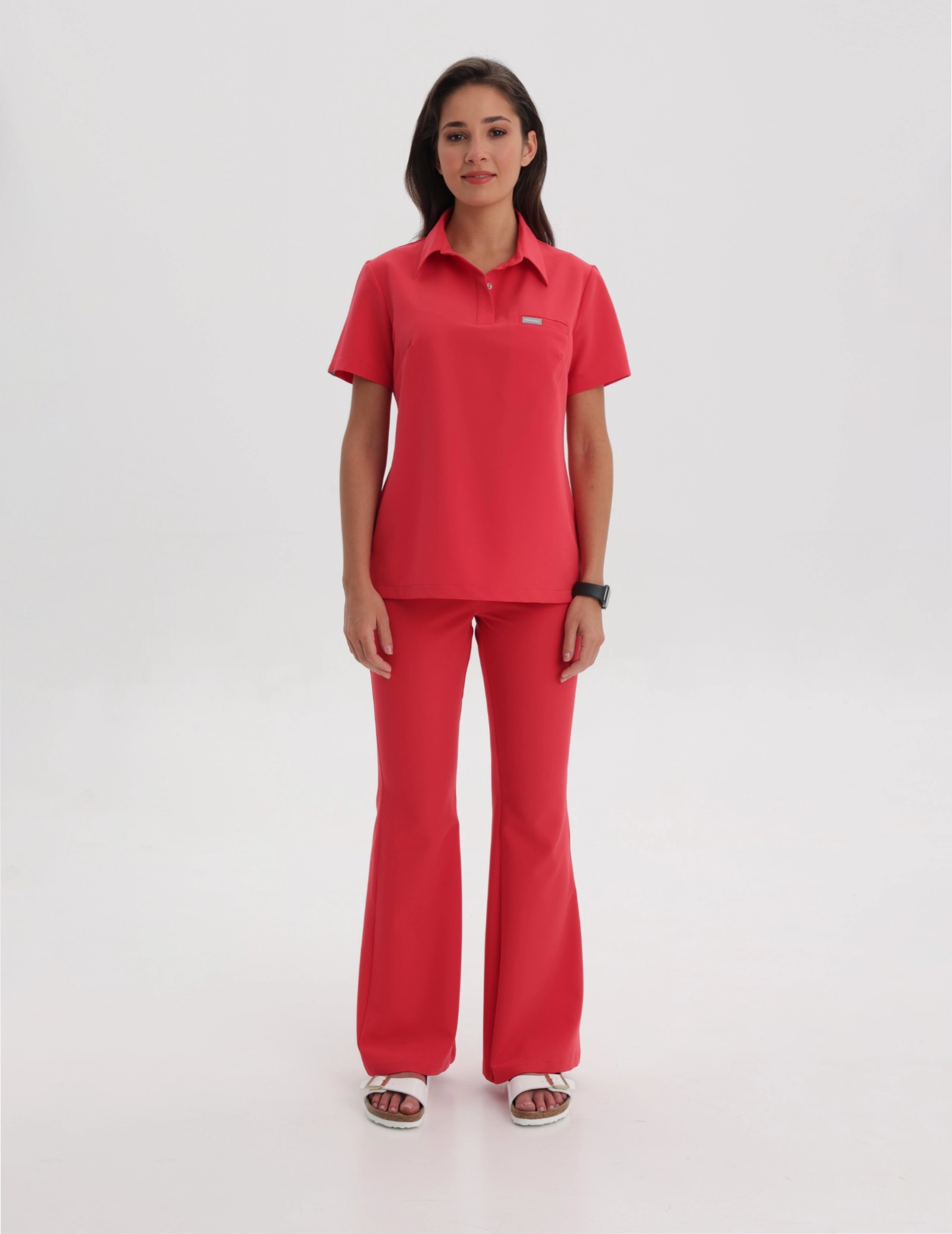Medical Scrub Top Polo - POP RED