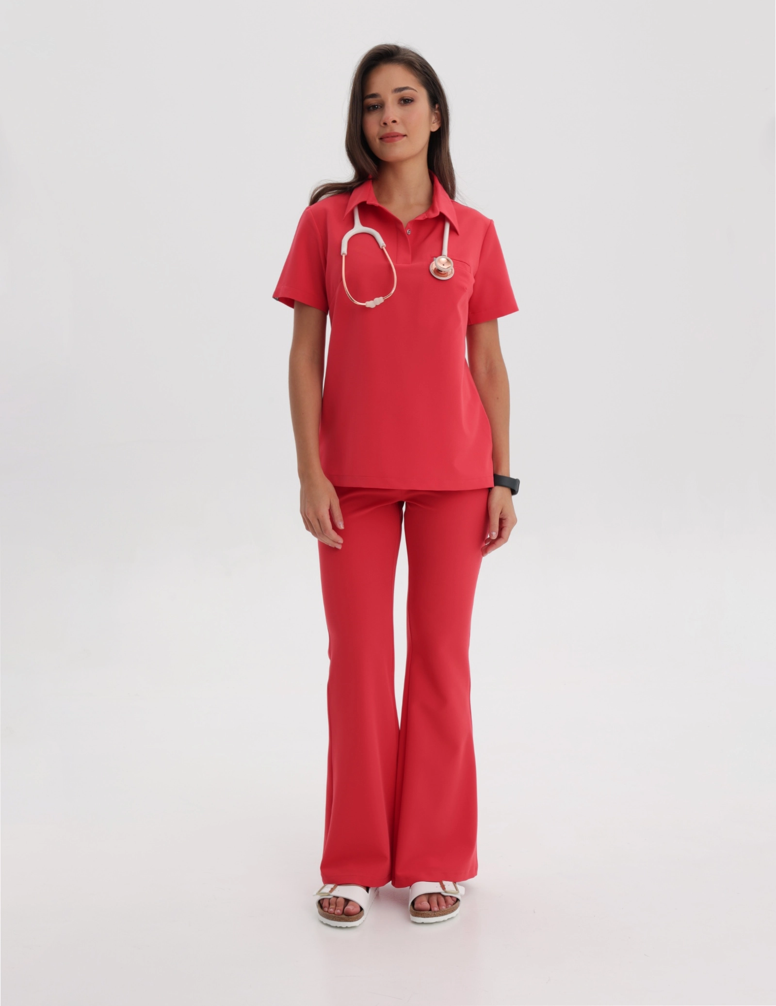 Women's Medical Scrub Pants Flare - POP RED