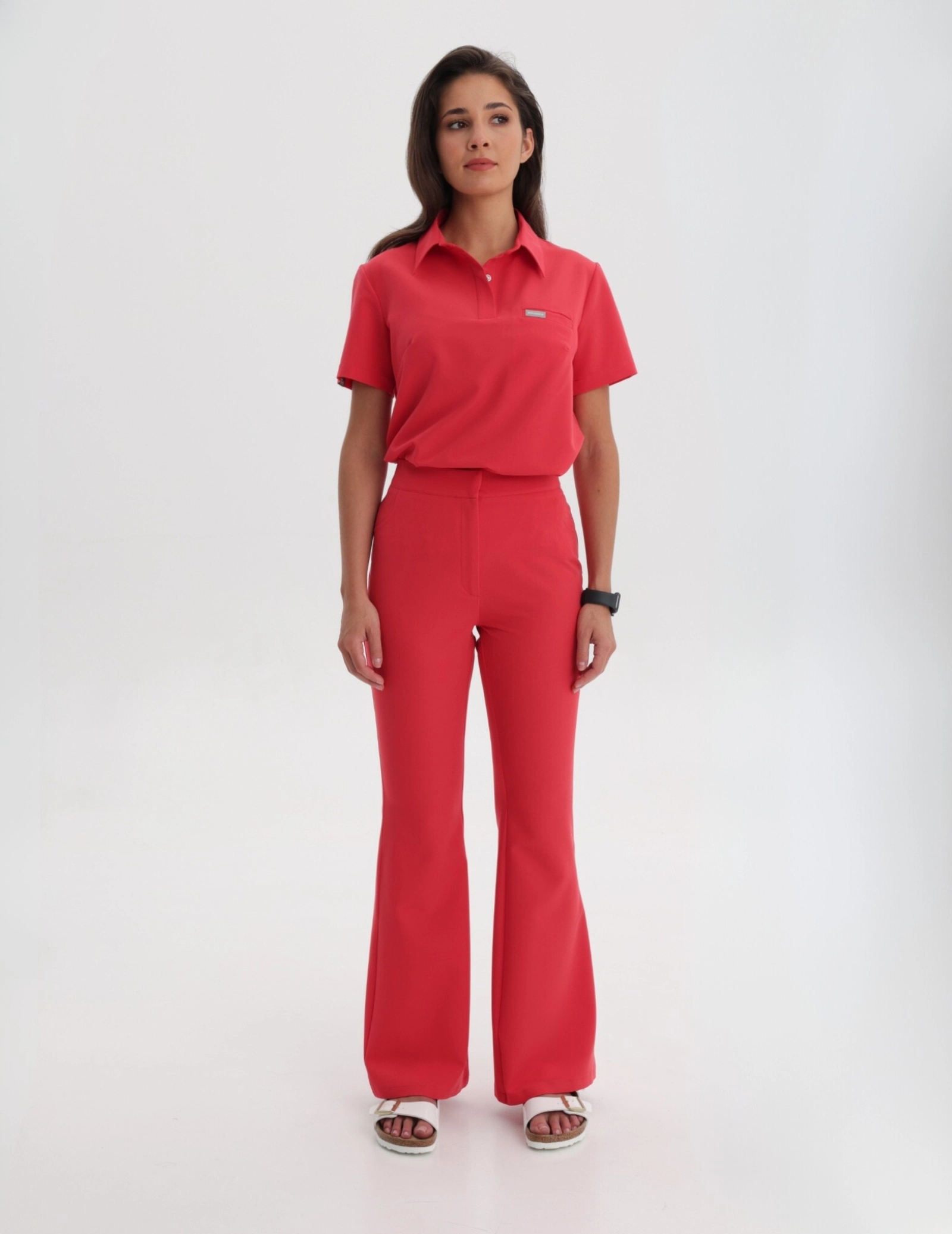 Women's Medical Scrub Pants Flare - POP RED