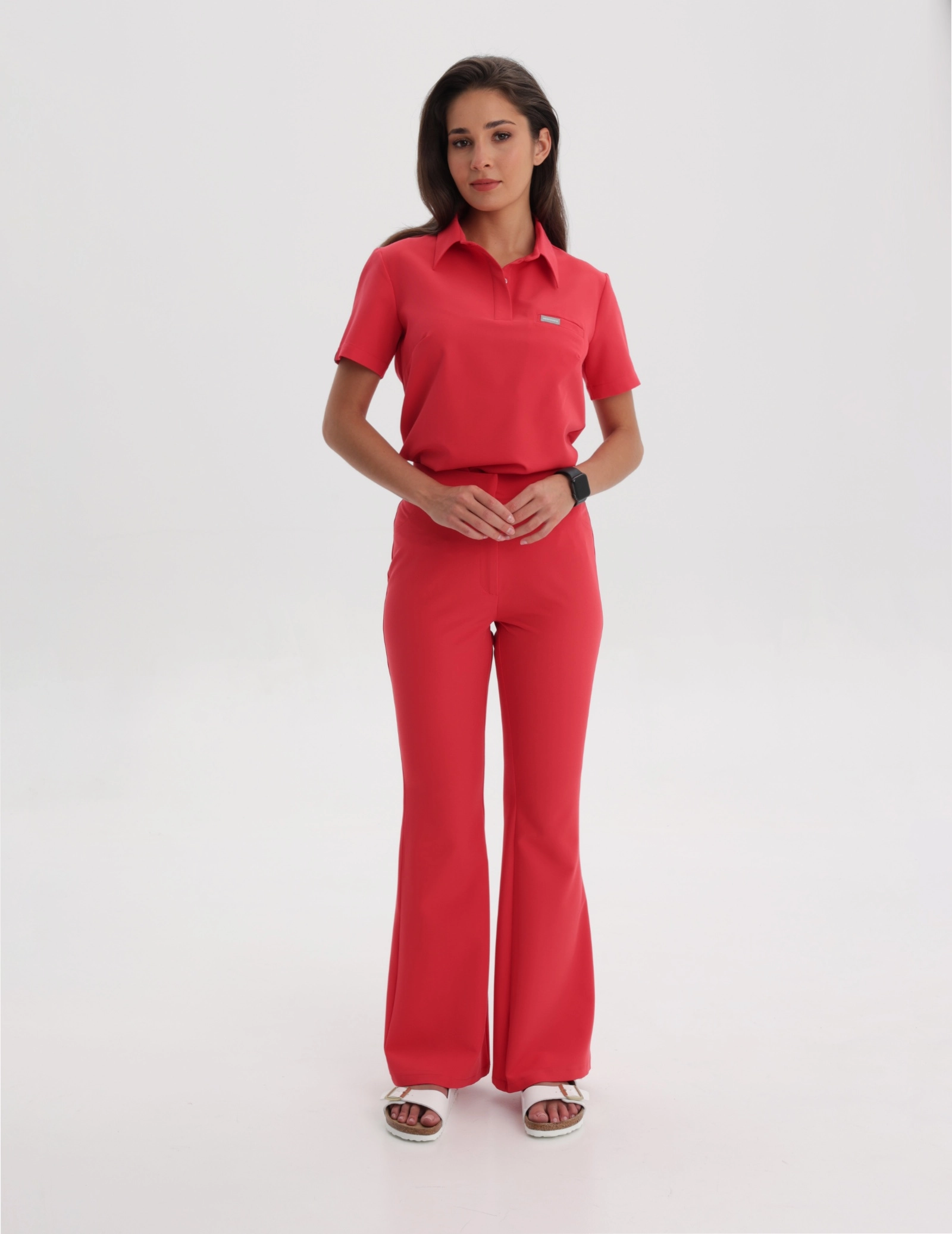 Women's Medical Scrub Pants Flare - POP RED