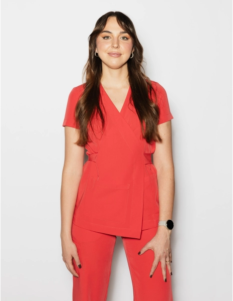 Medical Scrub Top Tie-Back Auri - POP RED
