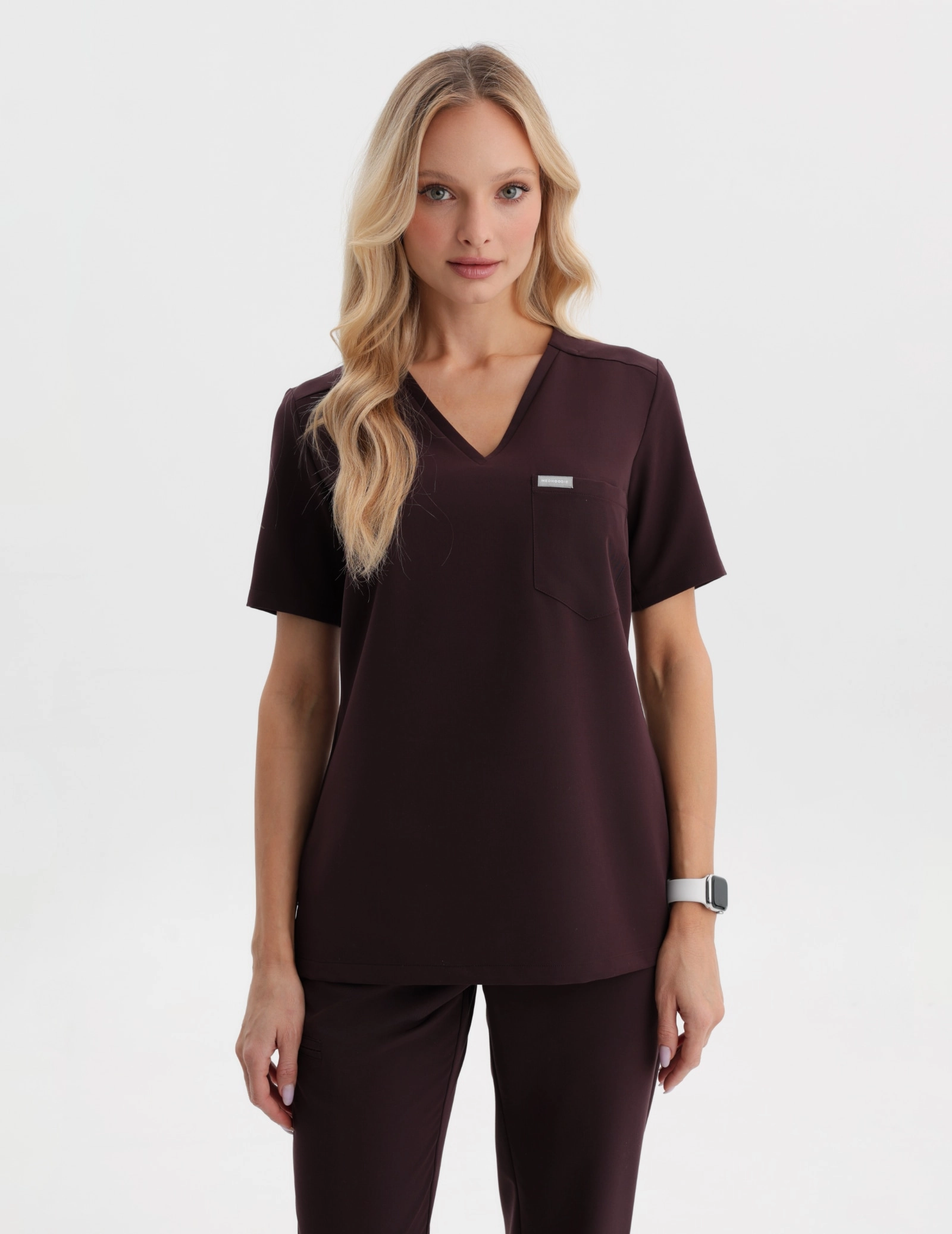 Medical Scrub Top Raya One Pocket - DARK CHOCOLATE