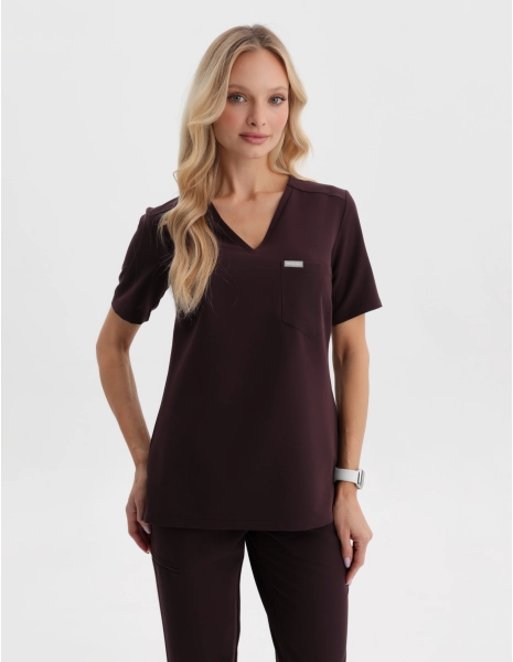 Medical Scrub Top Raya One Pocket - DARK CHOCOLATE