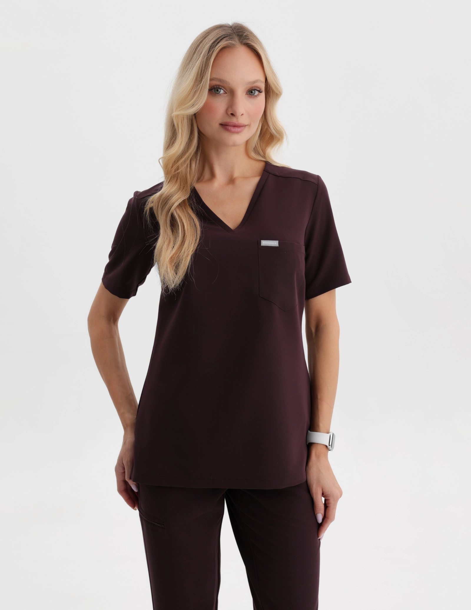 Medical Scrub Top Raya One Pocket - DARK CHOCOLATE