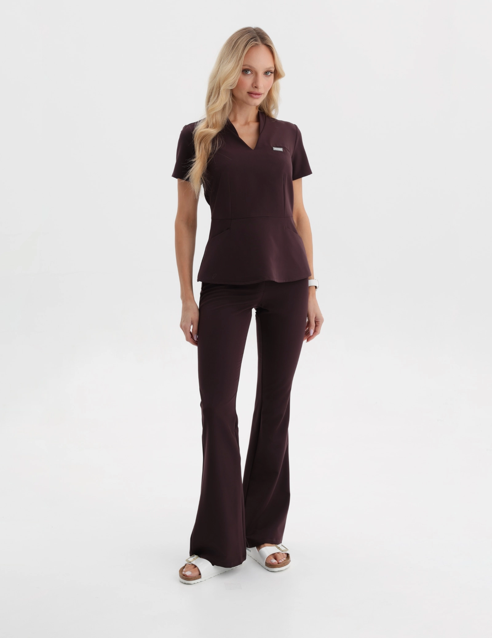 Women's Medical Scrub Pants Flare - DARK CHOCOLATE
