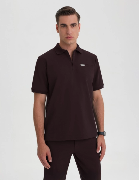 Men's Medical Polo Scrub Top - DARK CHOCOLATE