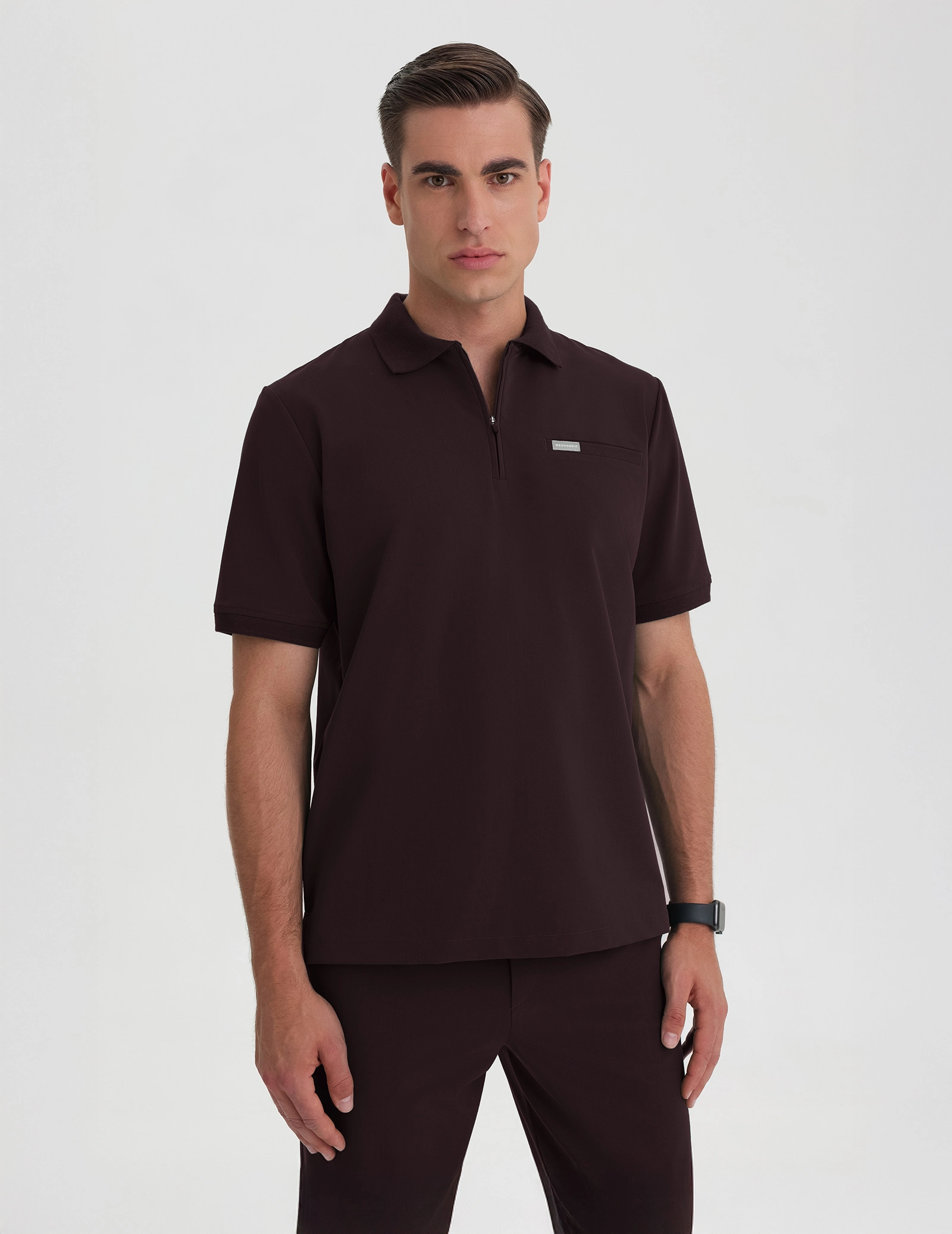Men's Medical Polo Scrub Top - DARK CHOCOLATE