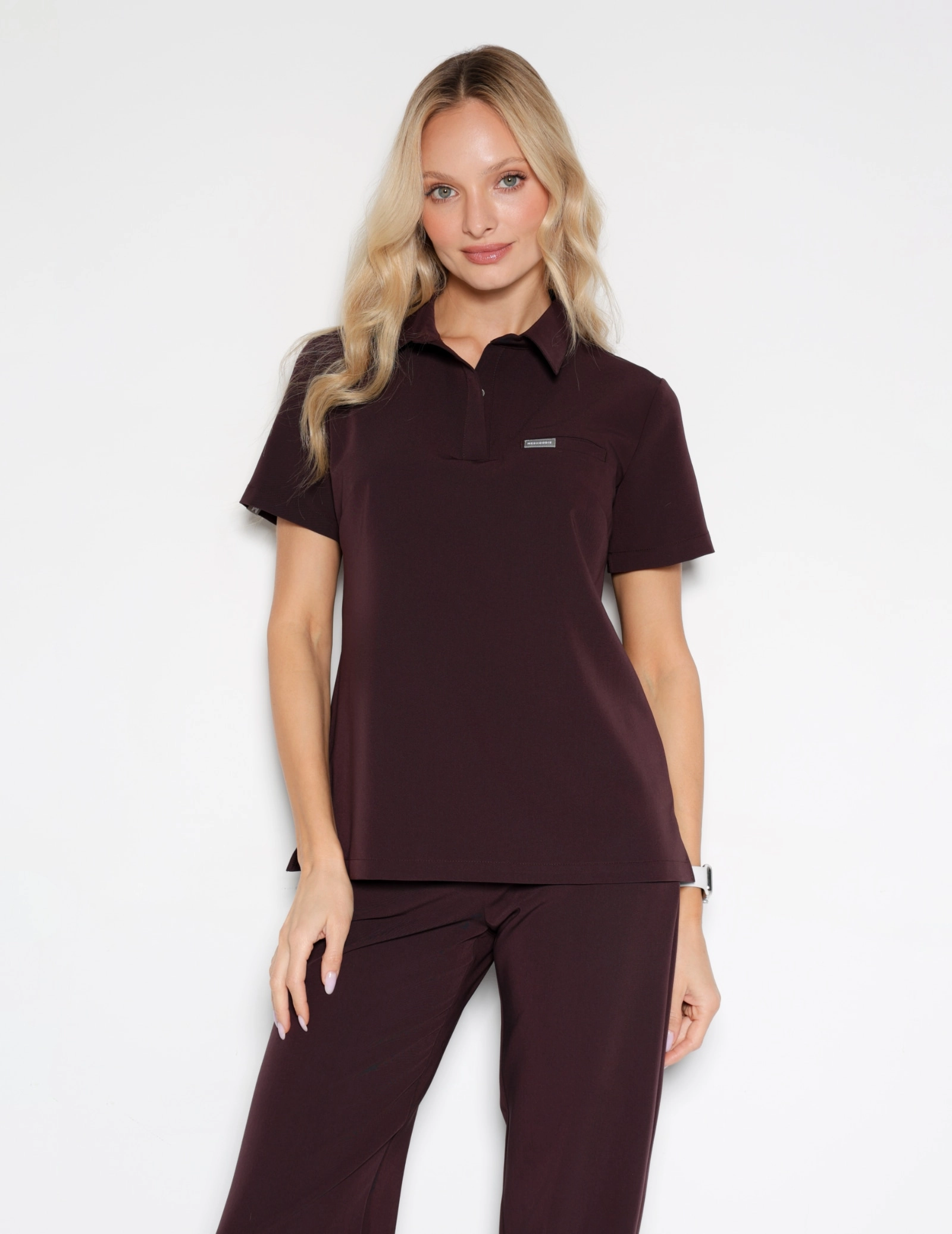 Medical Scrub Top Polo - DARK CHOCOLATE