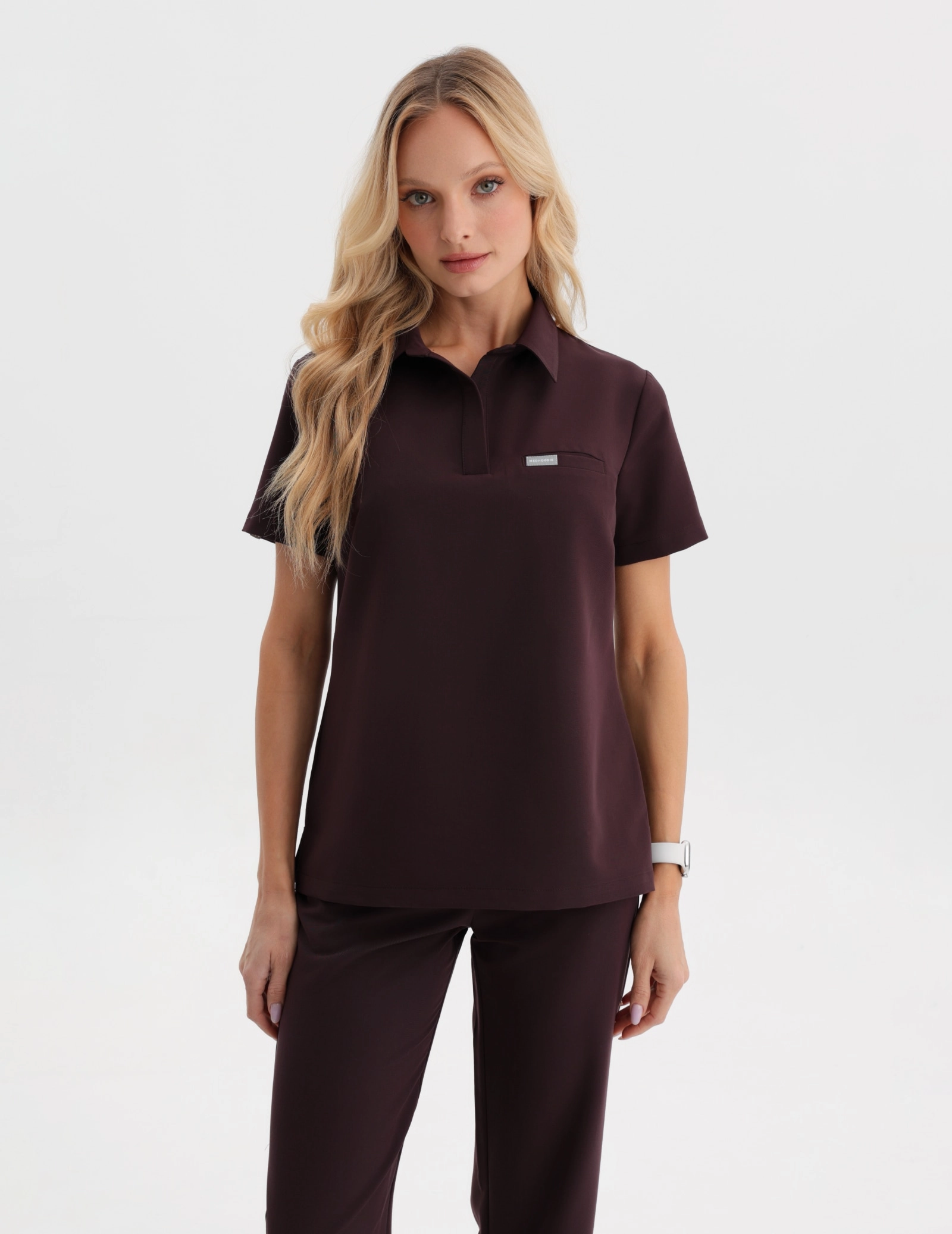 Medical Scrub Top Polo - DARK CHOCOLATE