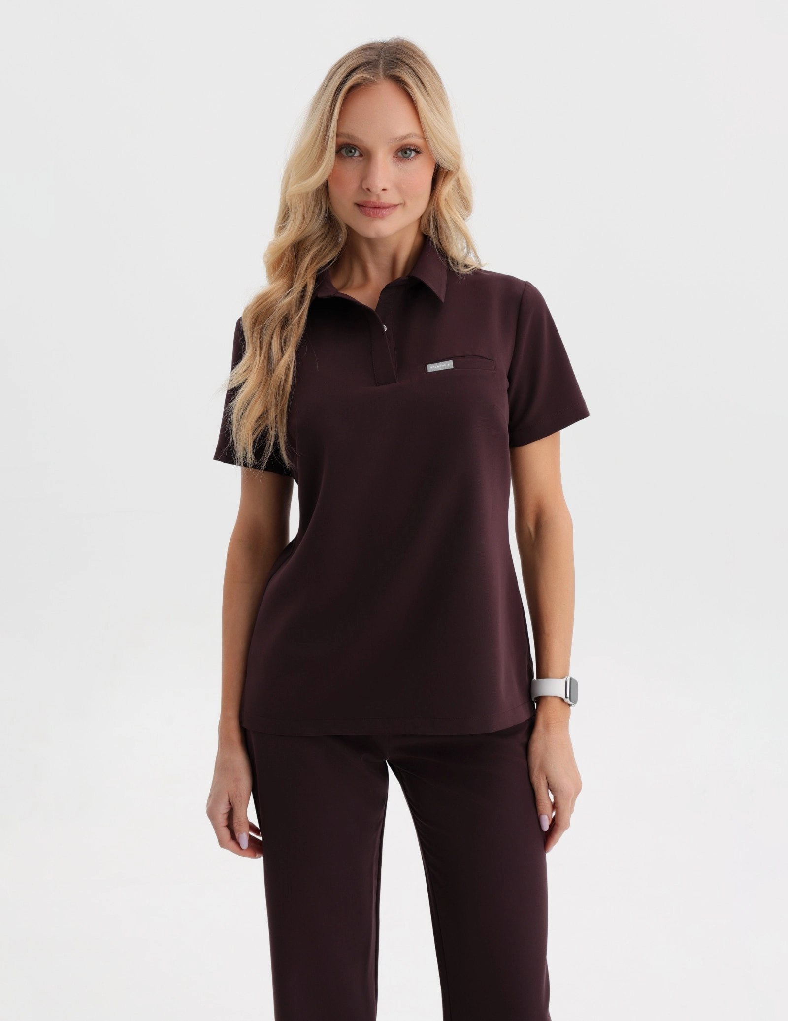 Medical Scrub Top Polo - DARK CHOCOLATE