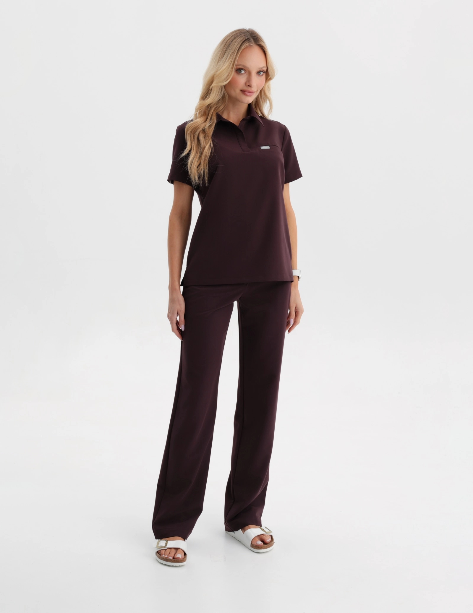 Medical Scrub Top Polo - DARK CHOCOLATE