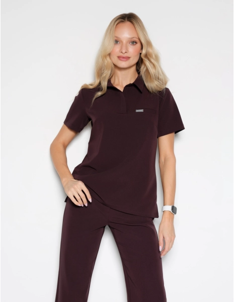 Medical Scrub Top Polo - DARK CHOCOLATE