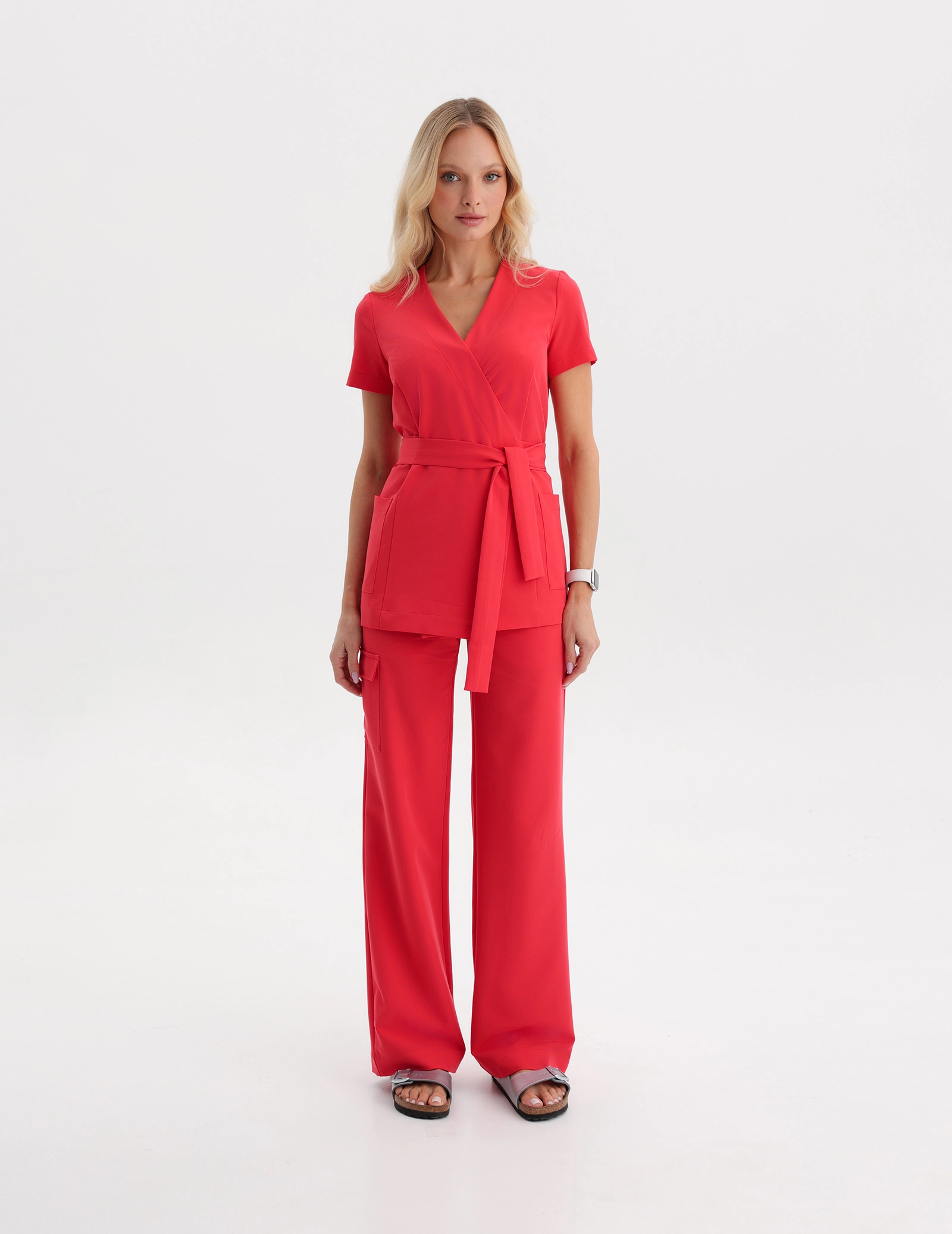 Medical Scrub Top Tie-Back Auri - POP RED