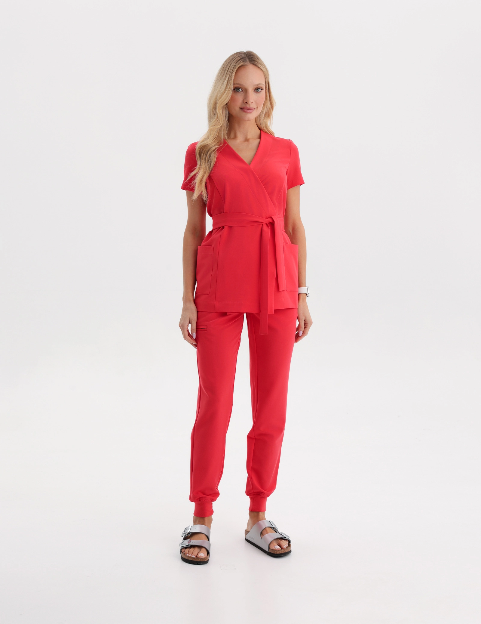 Medical Scrub Top Tie-Back Auri - POP RED