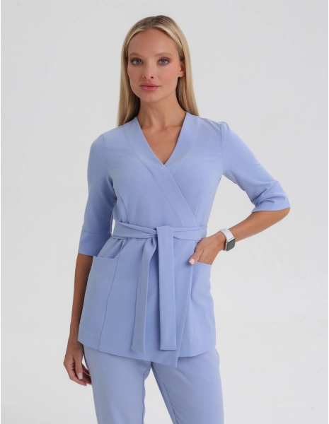 Rosalie tied medical blouse - CEIL BLUE
