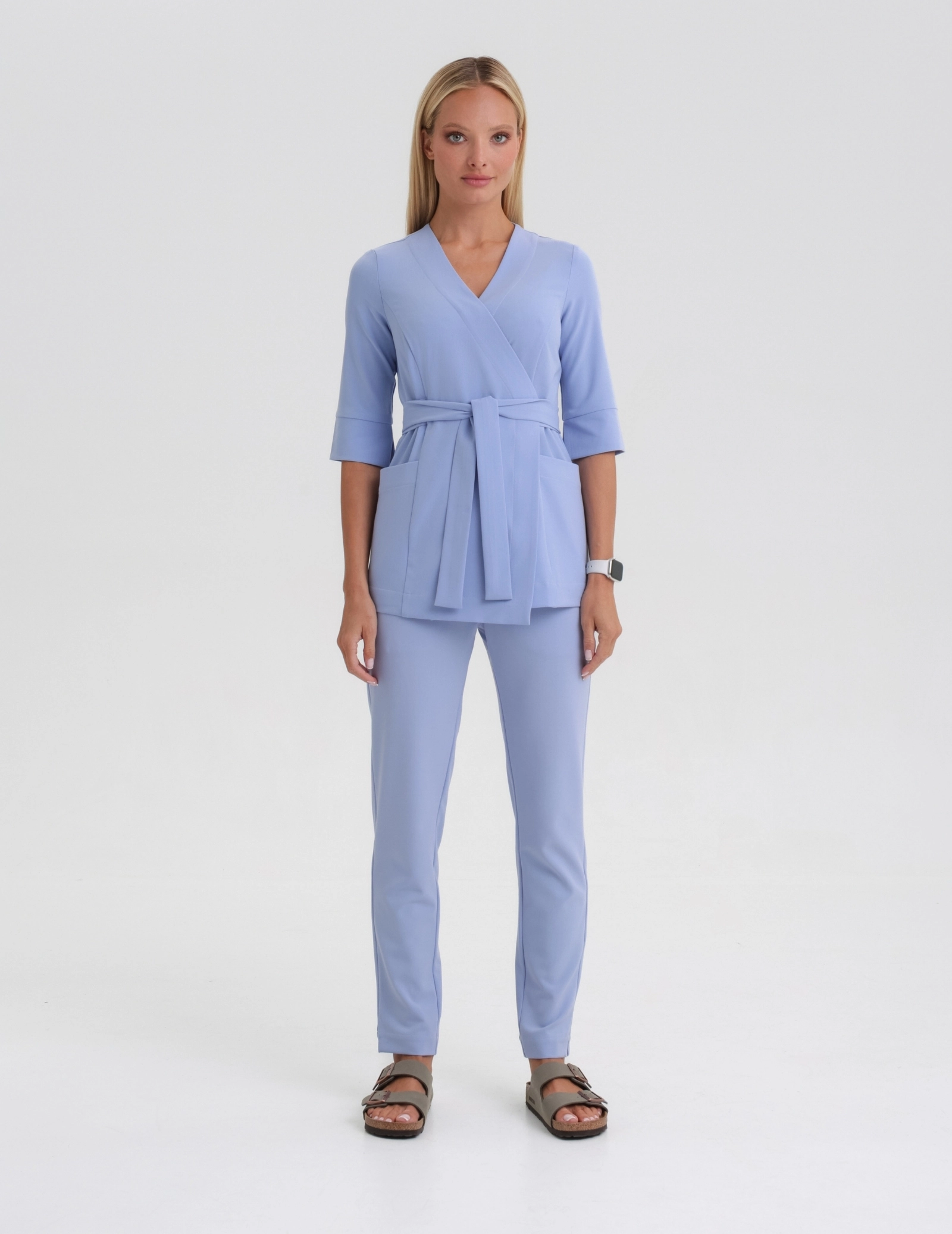 Rosalie tied medical blouse - CEIL BLUE