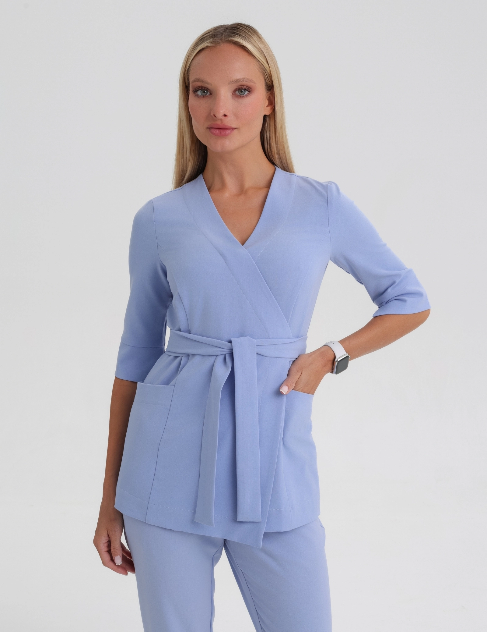Rosalie tied medical blouse - CEIL BLUE