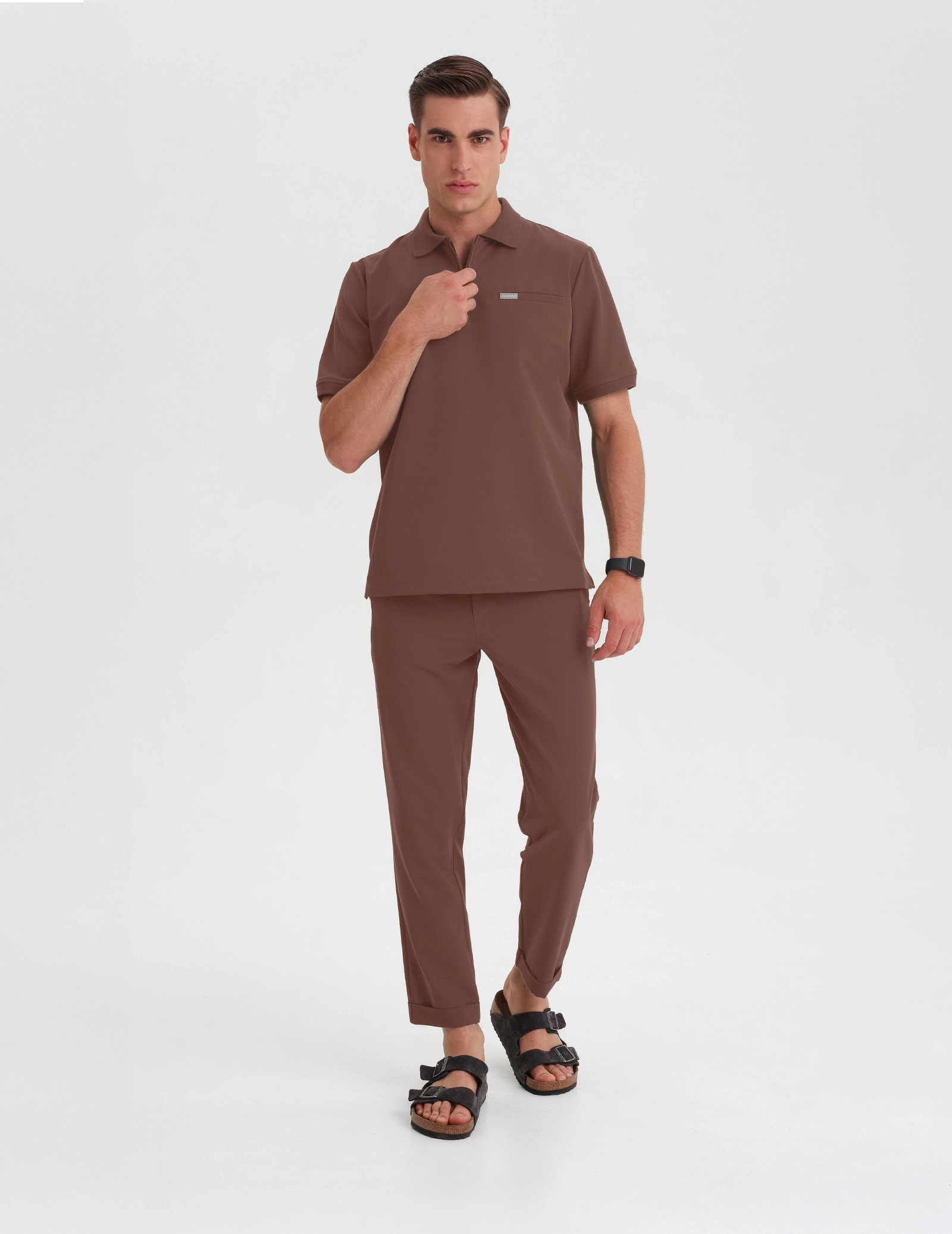 Men's Medical Polo Scrub Top - MILKY BROWN