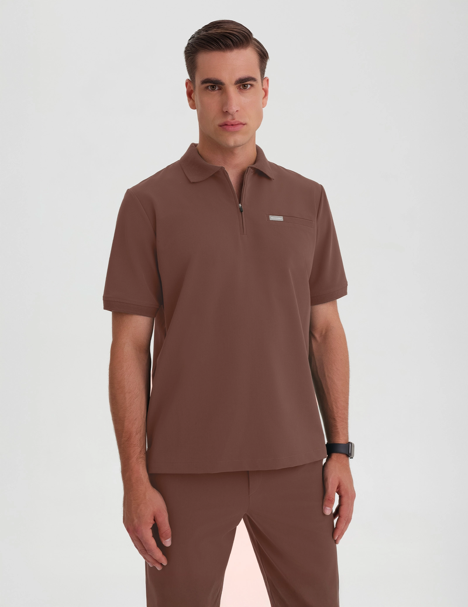 Men's Medical Polo Scrub Top - MILKY BROWN