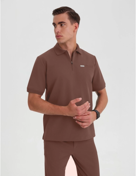 Men's Medical Polo Scrub Top - MILKY BROWN