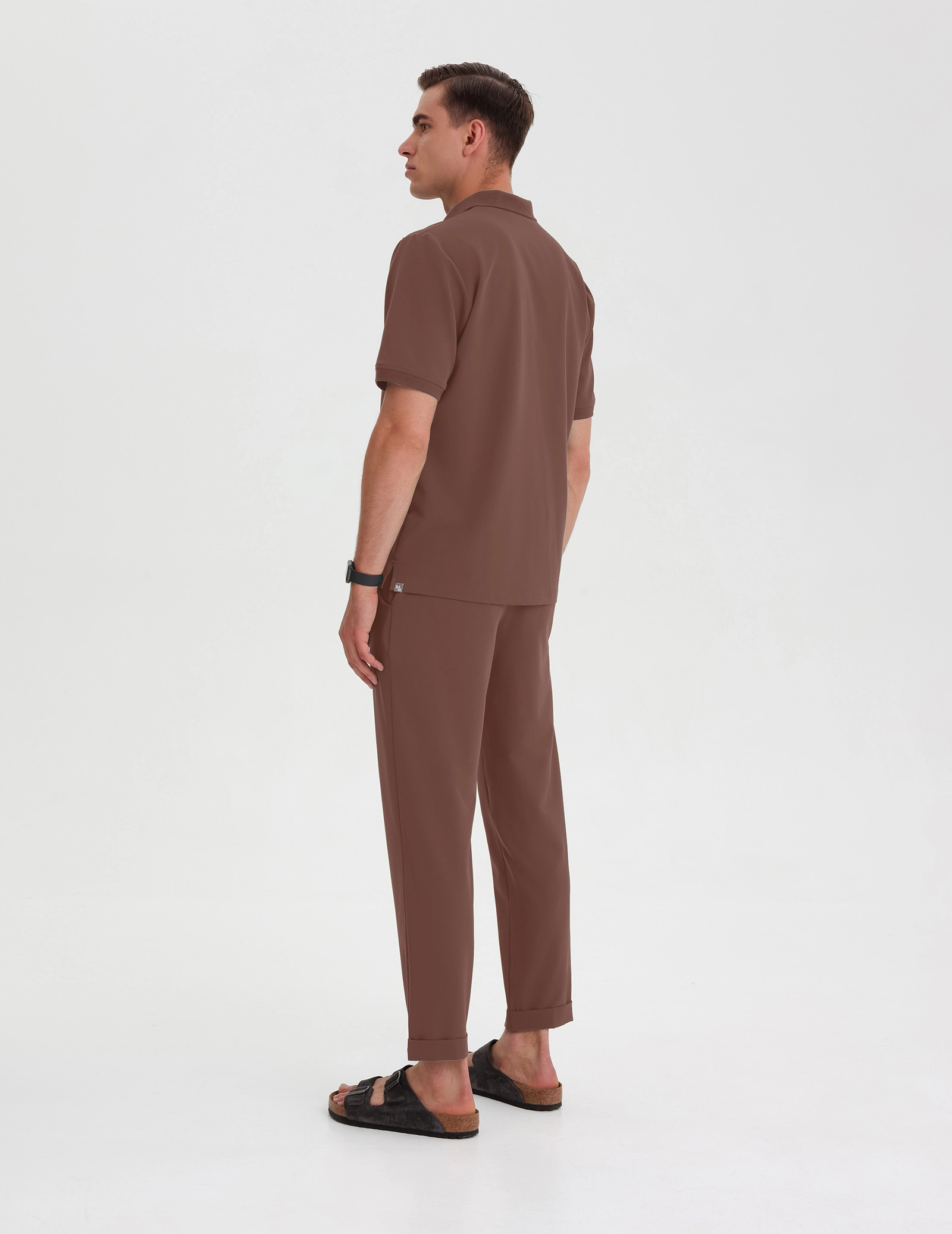 Men's Medical Polo Scrub Top - MILKY BROWN