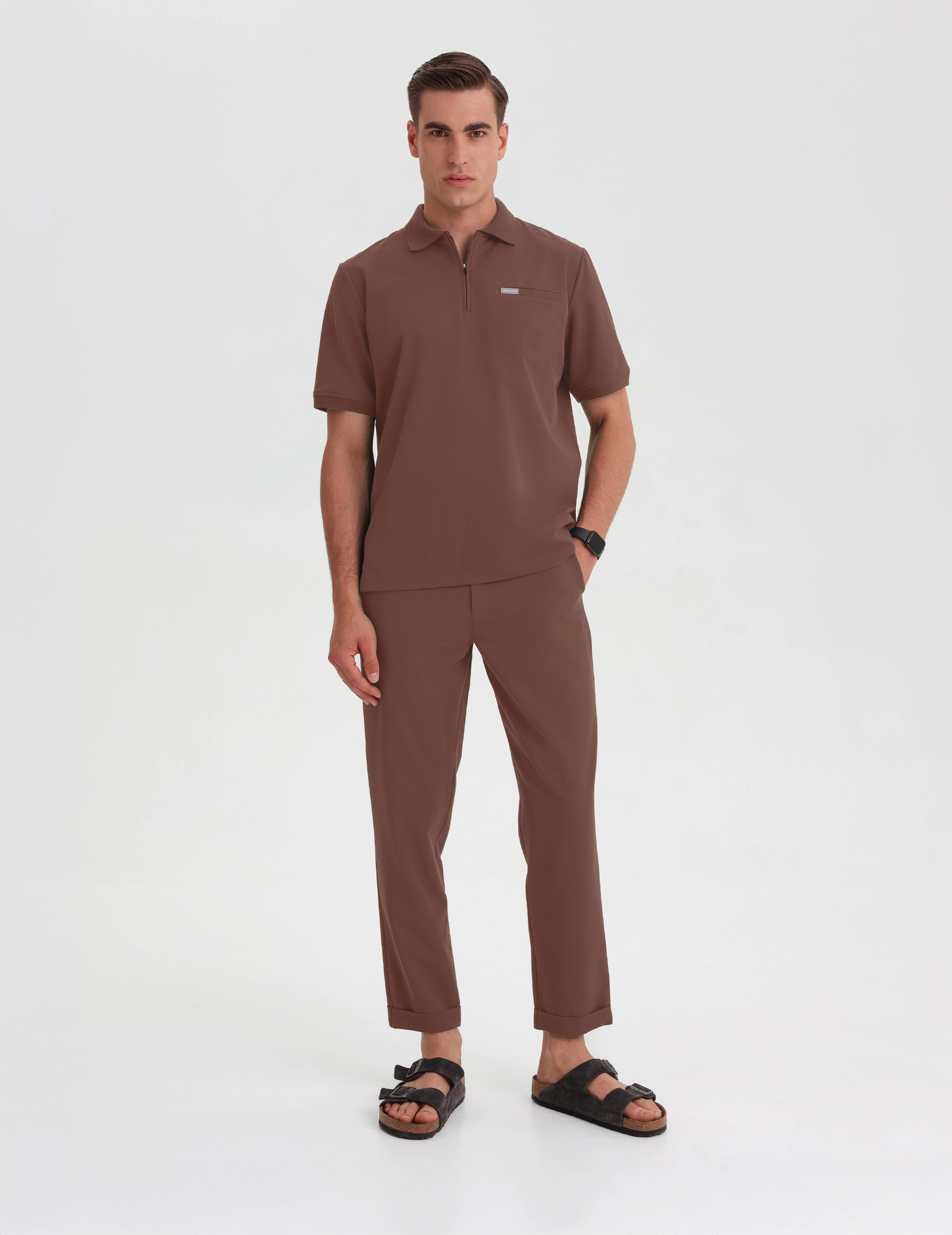 Men's Medical Polo Scrub Top - MILKY BROWN
