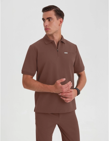 Men's Medical Polo Scrub Top - MILKY BROWN