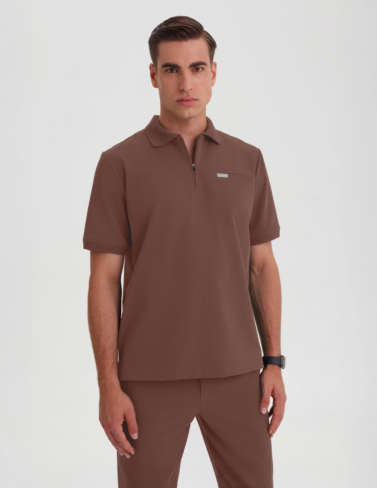 Men's Medical Polo Scrub Top - MILKY BROWN