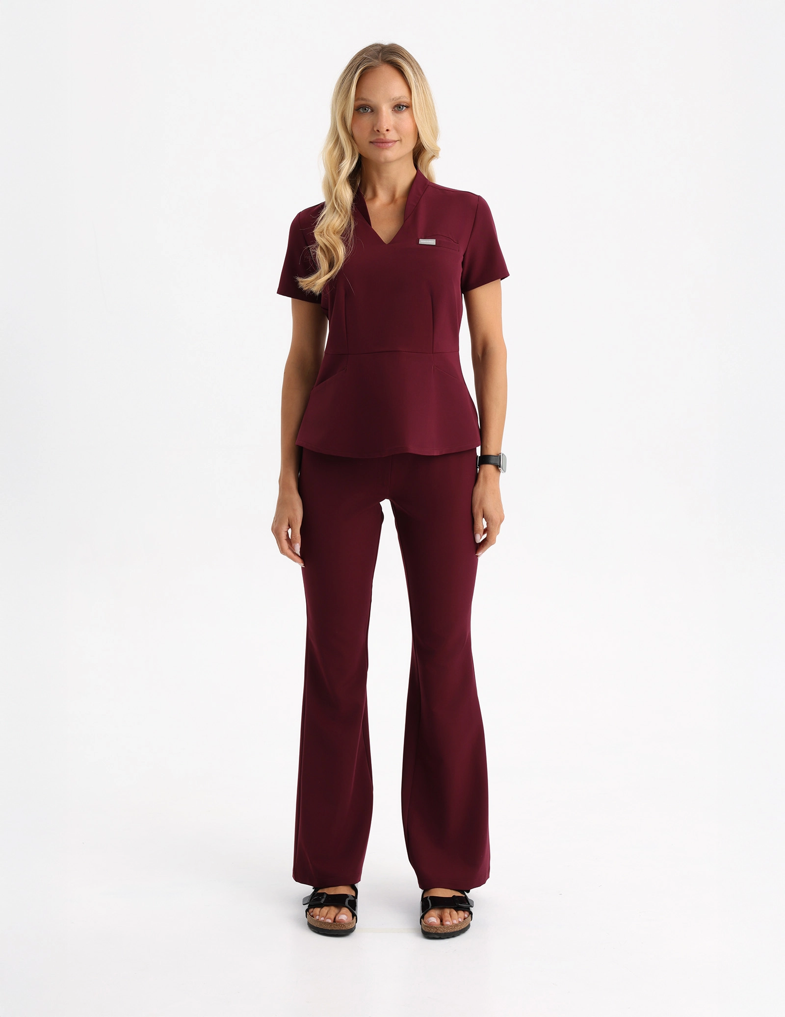 Women's Medical Scrub Pants Flare - BURGUNDY