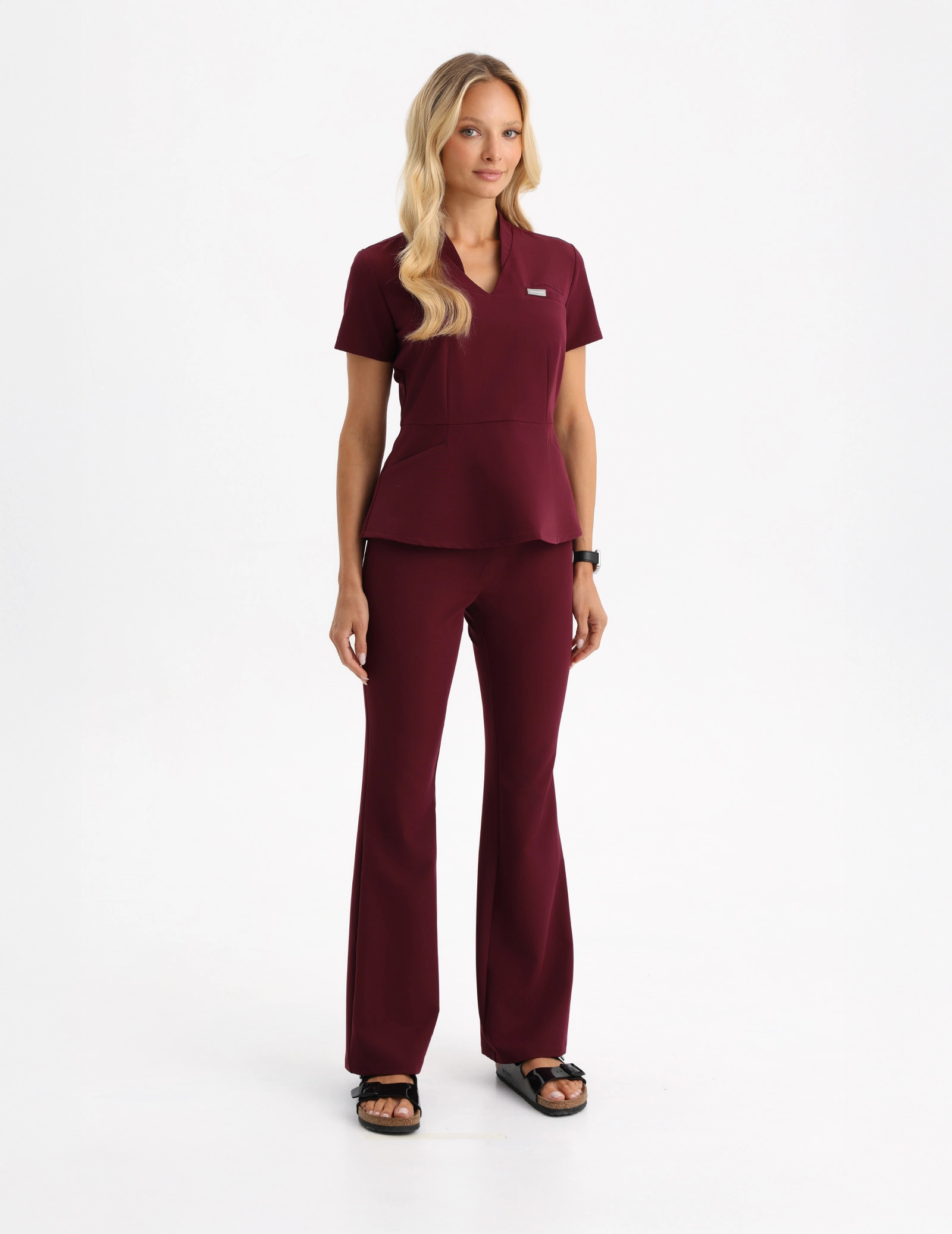 Women's Medical Scrub Pants Flare - BURGUNDY