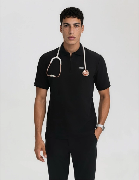 Men's Medical Polo Scrub Top - BLACK