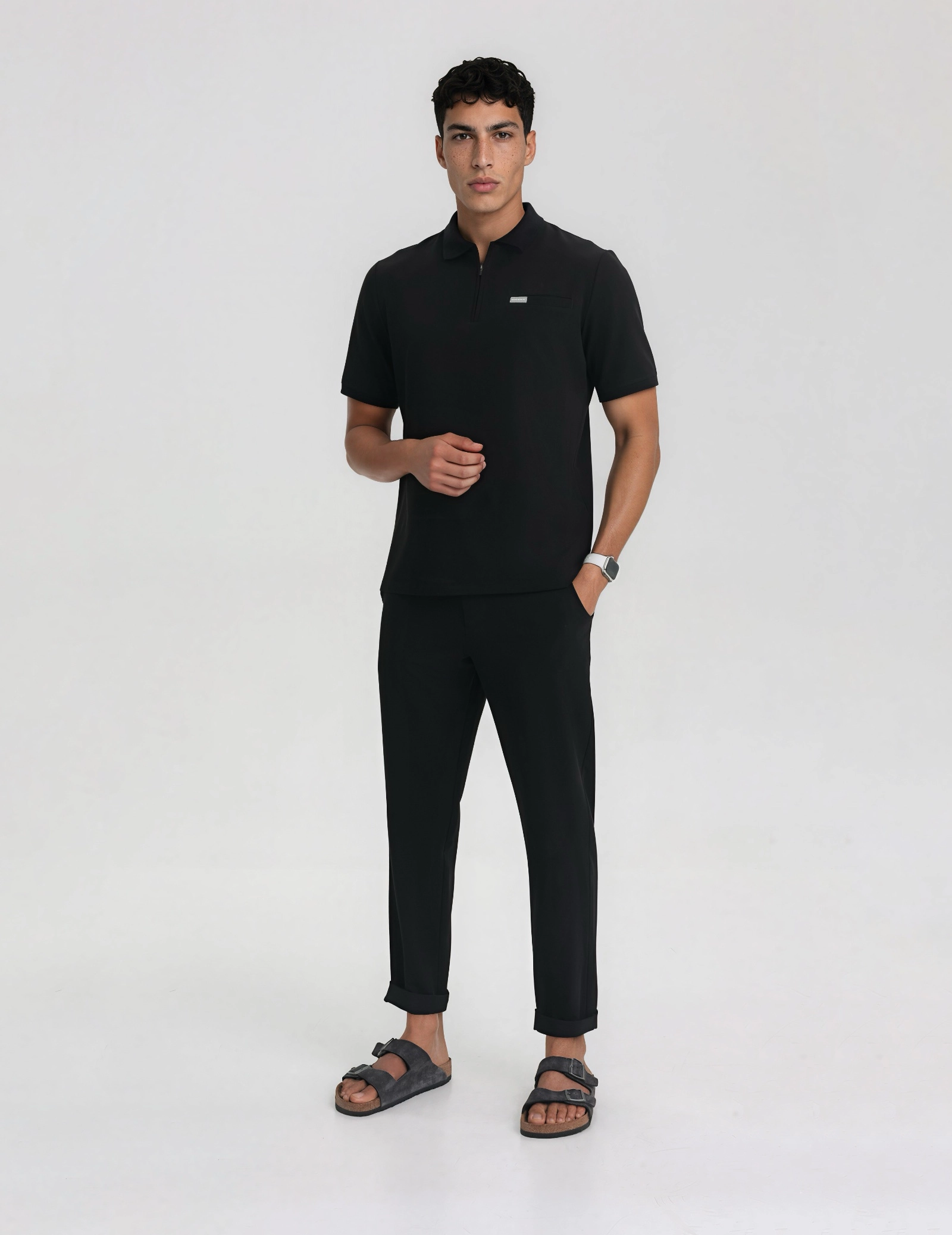 Men's Medical Polo Scrub Top - BLACK