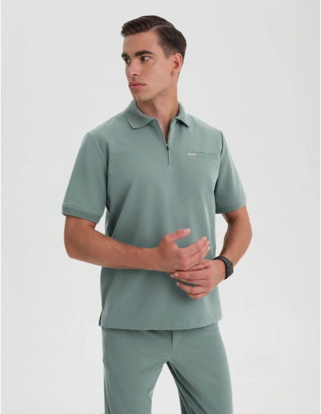 Men's Medical Polo Scrub Top - DUSTY GREEN