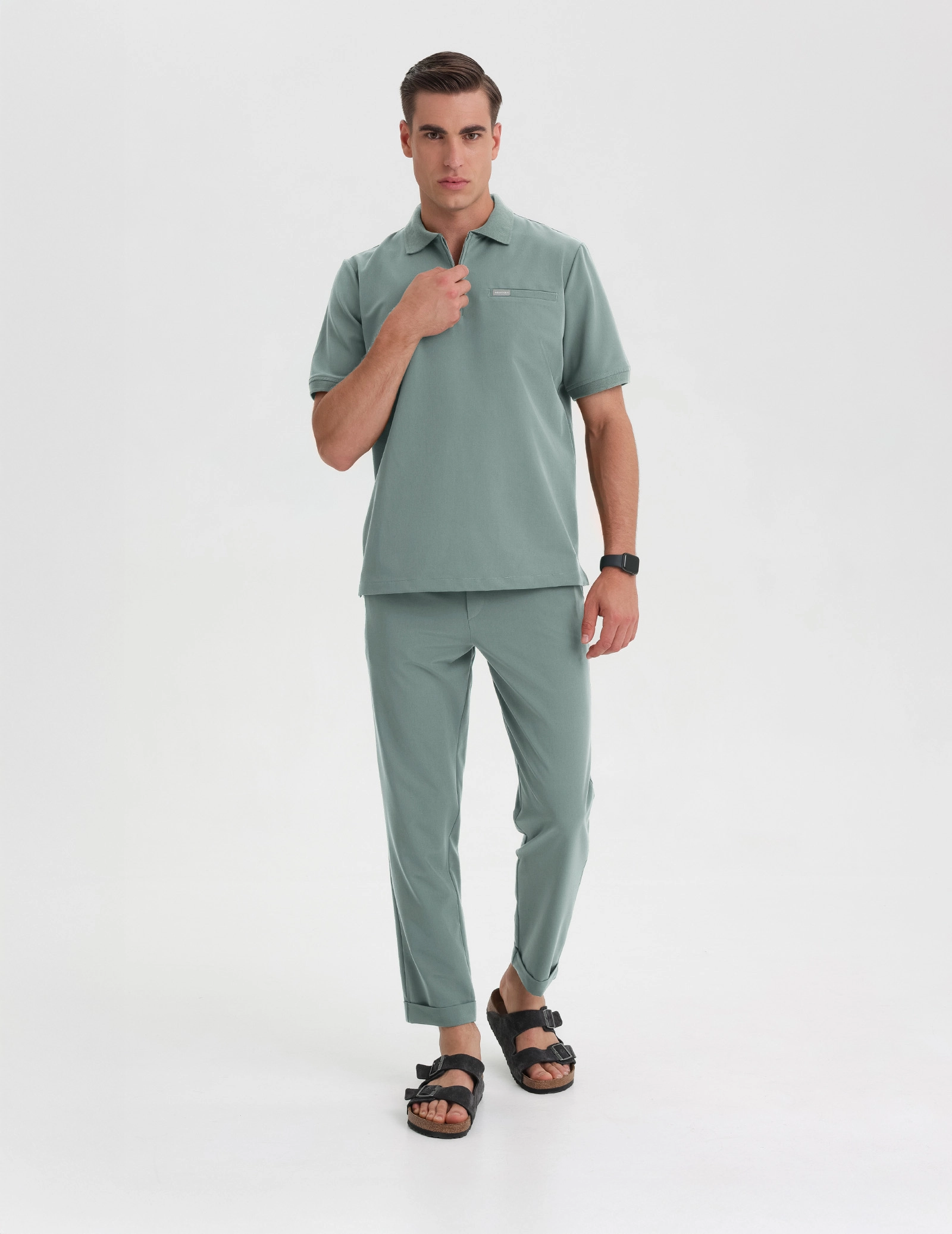 Men's Medical Polo Scrub Top - DUSTY GREEN