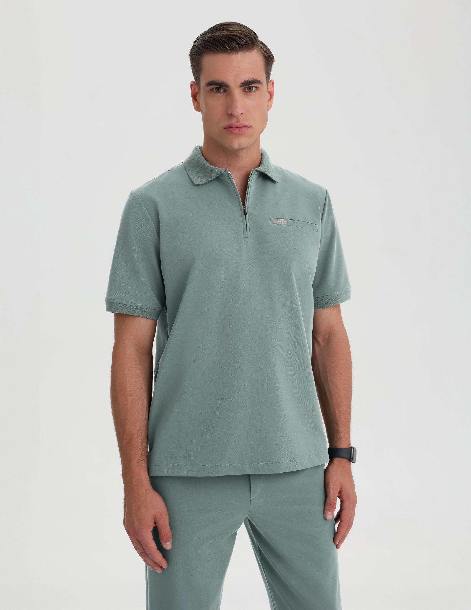 Men's Medical Polo Scrub Top - DUSTY GREEN