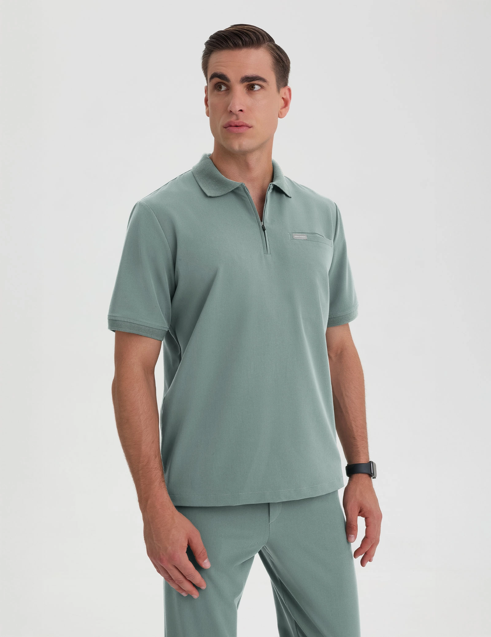 Men's Medical Polo Scrub Top - DUSTY GREEN