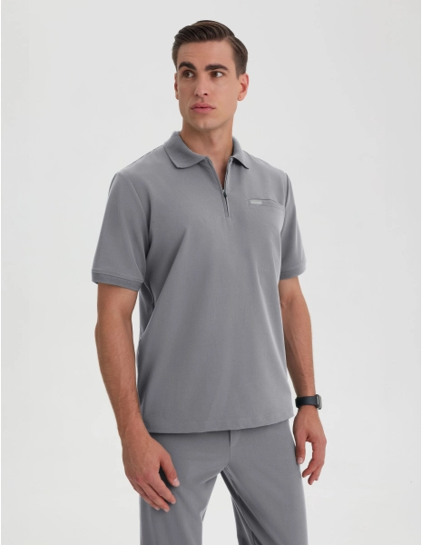 Men's Medical Polo Scrub Top - SHARK GRAY