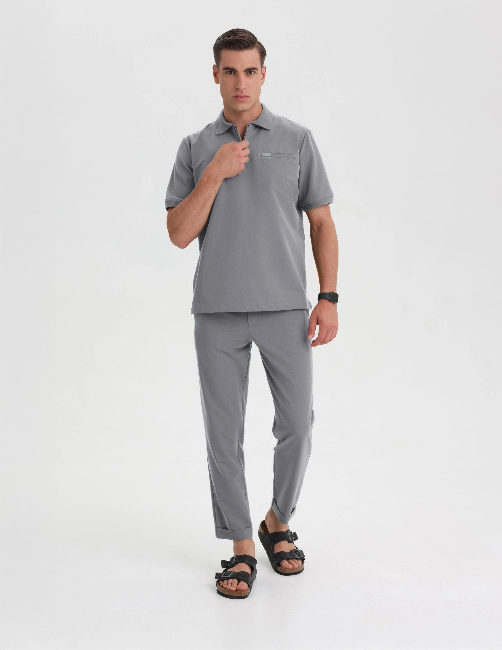 Men's Medical Polo Scrub Top - SHARK GRAY
