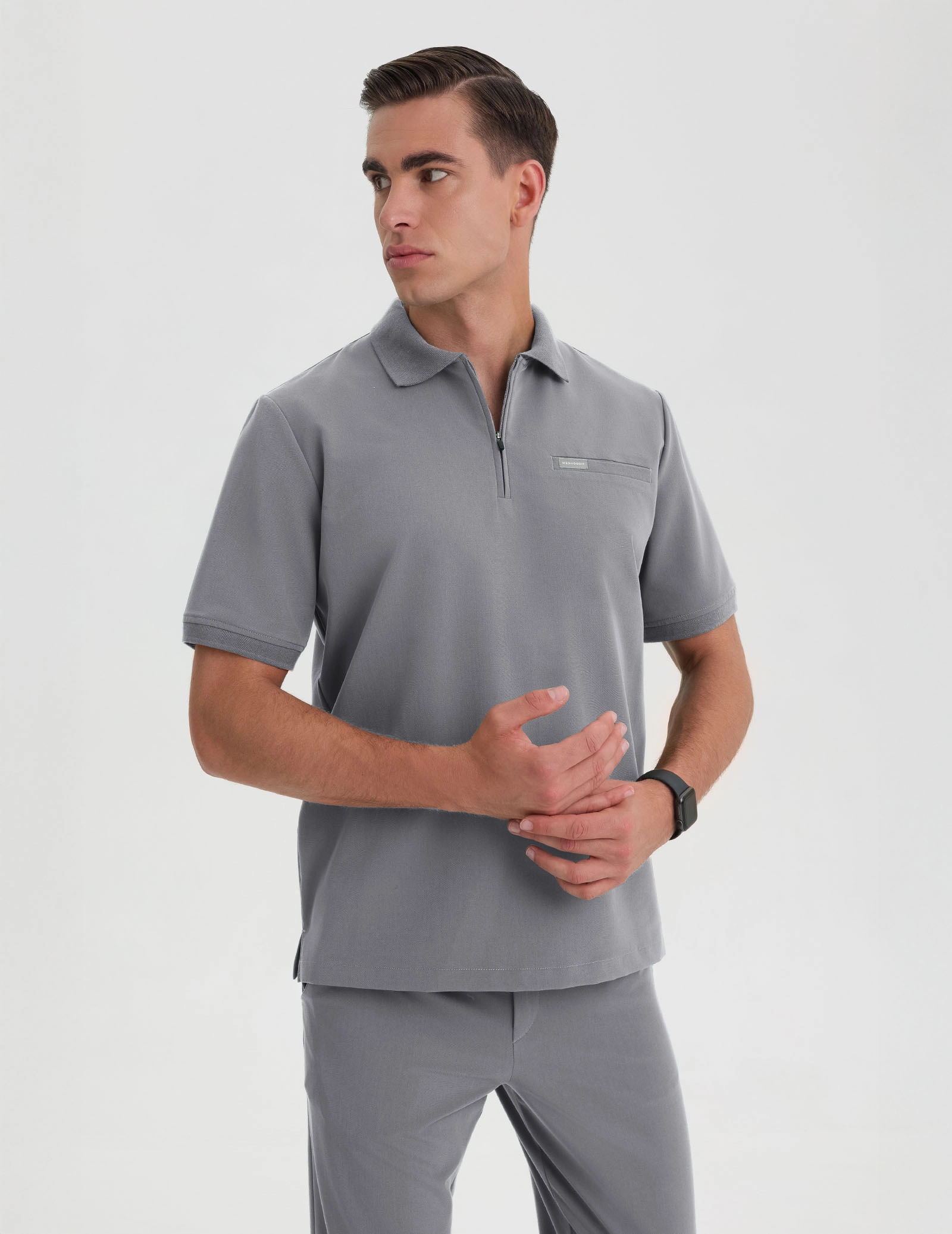 Men's Medical Polo Scrub Top - SHARK GRAY