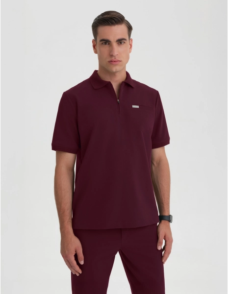 Men's Medical Polo Scrub Top - BURGUNDY