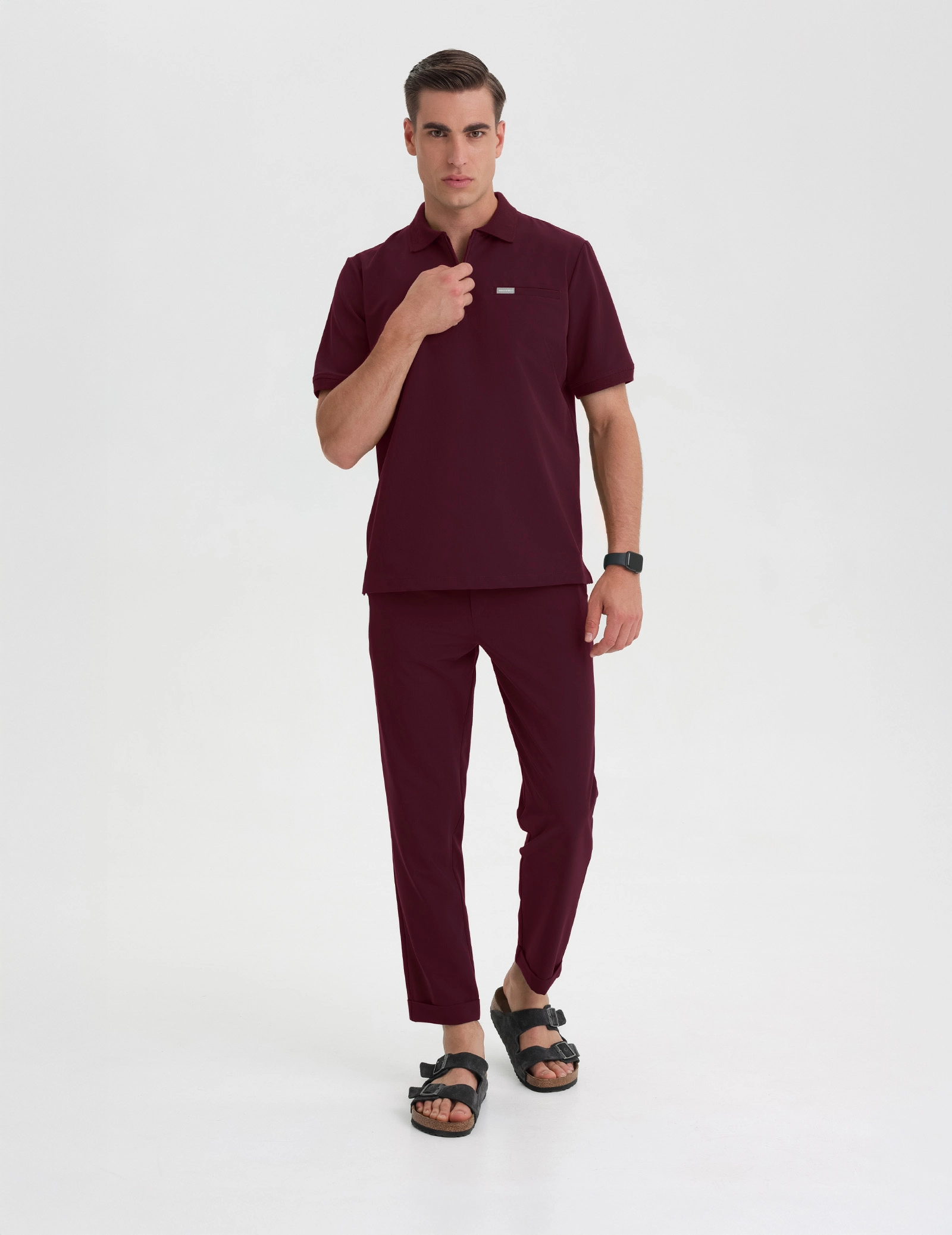 Men's Medical Polo Scrub Top - BURGUNDY